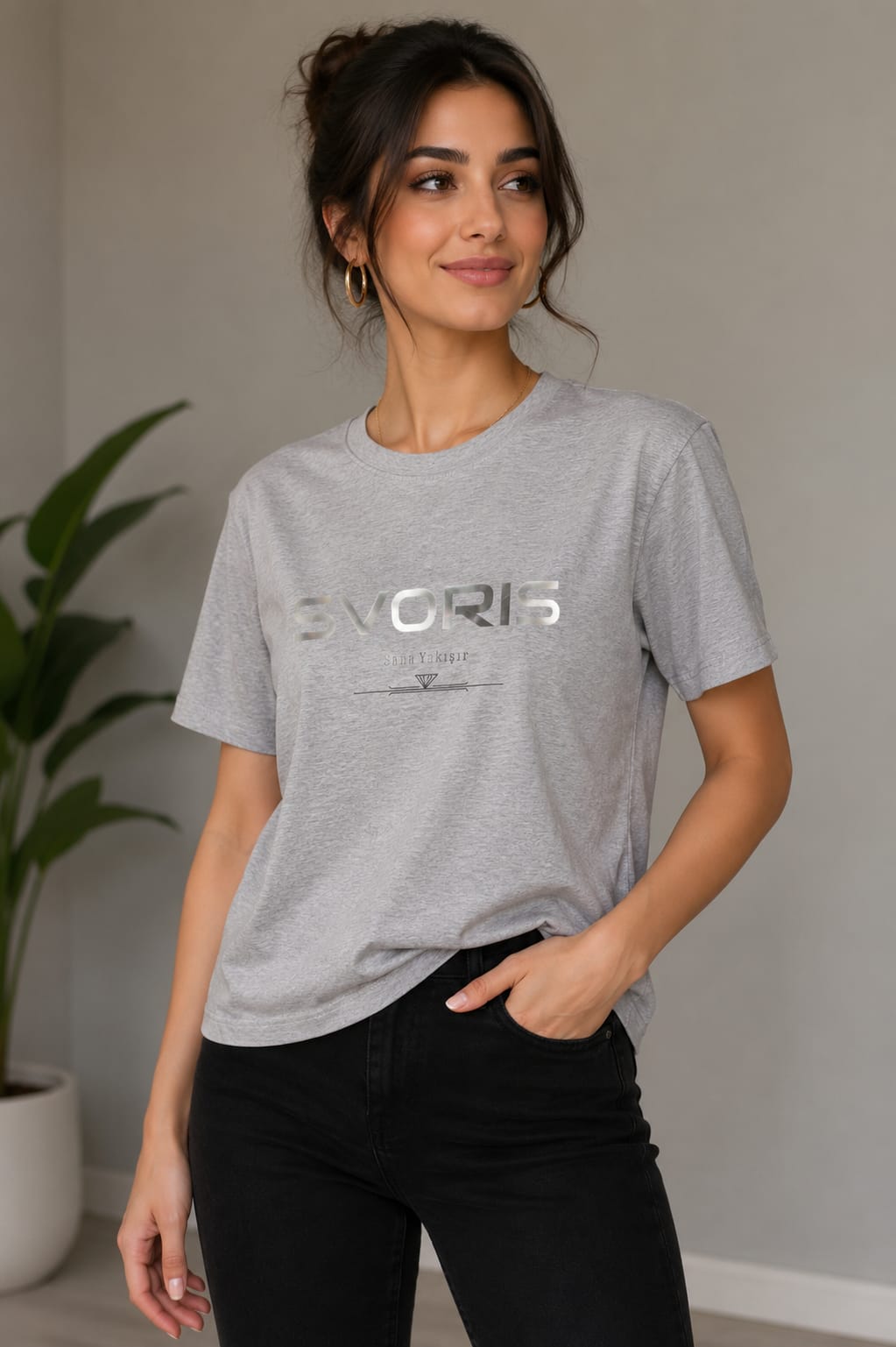 SVORİS KADIN TİŞÖRT GENİŞ KALIP GRİ