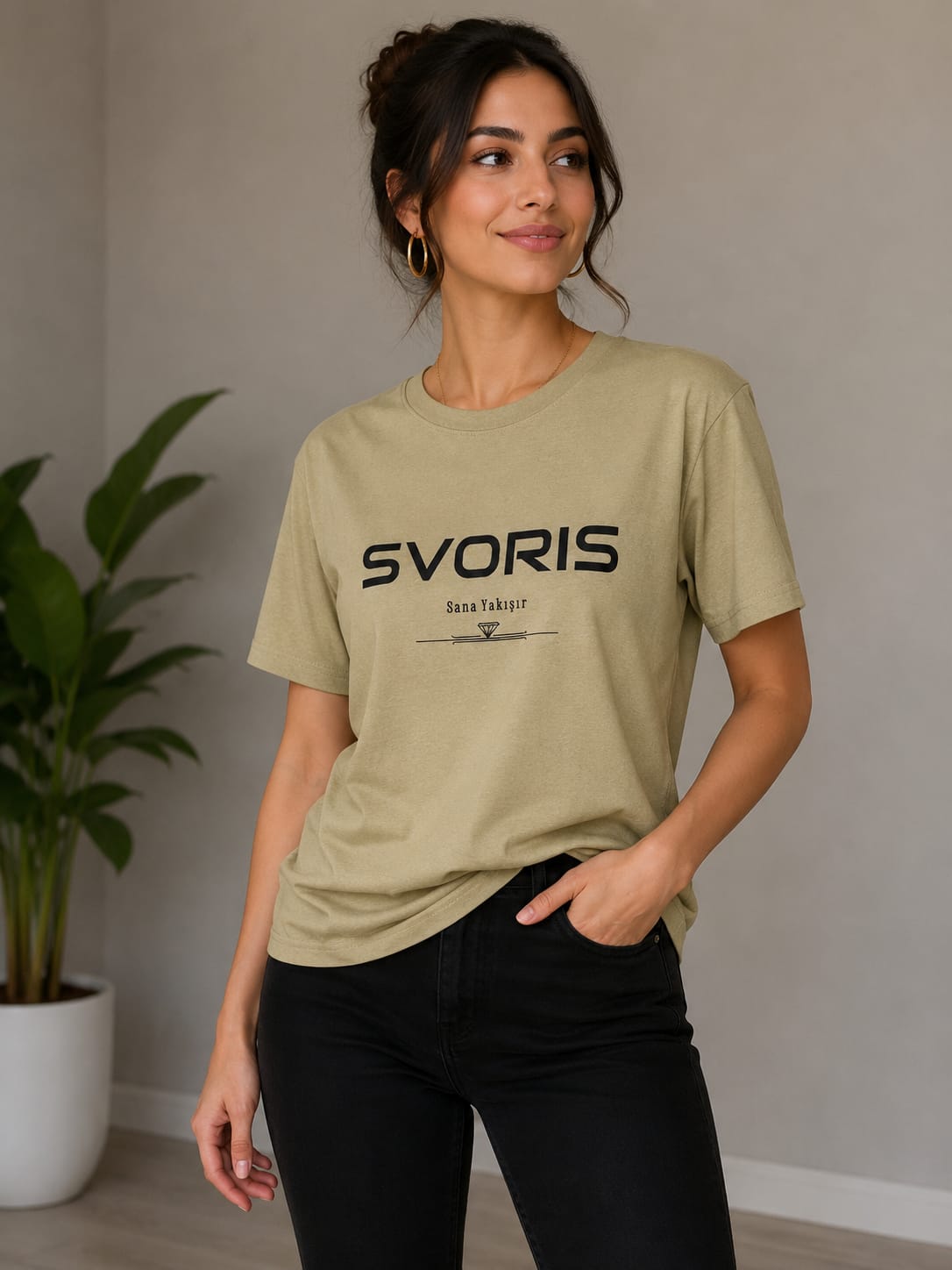 SVORİS KADIN TİŞÖRT GENİŞ KALIP ÇÖL RENGİ